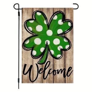 St. Patrick's Day Welcome Garden Flag 12x18 Green Polka Dot Four Leaf Clover